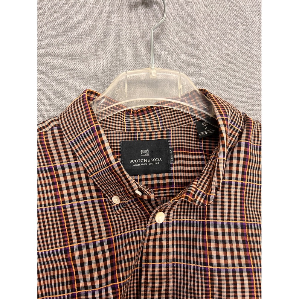 Scotch & Soda Mens Regular Fit Plaid Button Down Shirt Orange Purple Size M